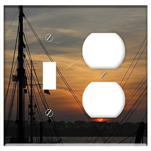 2-Gang, Toggle Outlet Combination Wall Plate Cover - Sailing Boat Ship Mast Sunset Harbour Museum 2-Gang, Toggle Outlet Combination Wall Plate Cover - Sailing Boat Ship Mast Sunset Harbour Museum