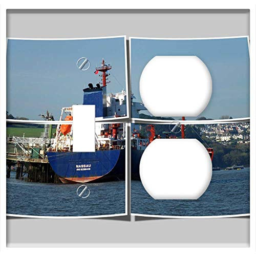 2-Gang, Toggle Outlet Combination Wall Plate Cover - Ship Cargo Harbor Harbour Dock Ocean Trade