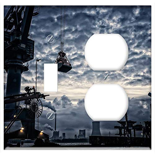 2-Gang, Toggle Outlet Combination Wall Plate Cover - Port Crane Harbour Crane Envelope Silhouette 2-Gang, Toggle Outlet Combination Wall Plate Cover - Port Crane Harbour Crane Envelope Silhouette