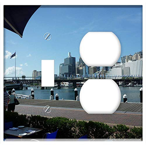 2-Gang, Toggle Outlet Combination Wall Plate Cover - Sydney Harbour City Australia Peer Skyline