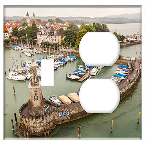 2-Gang, Toggle Outlet Combination Wall Plate Cover - Lindau Lake Constance Port Harbour Entrance