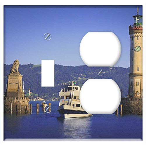 2-Gang, Toggle Outlet Combination Wall Plate Cover - Harbour Entrance Lindau Lake Constance Shipping