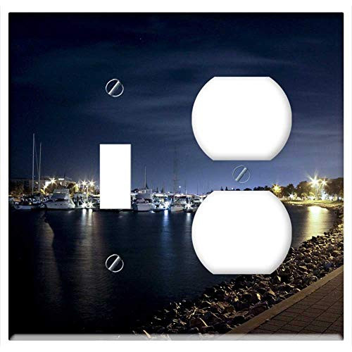 2-Gang, Toggle Outlet Combination Wall Plate Cover - Harbour Water Ships Night Sea Ocean Harbor
