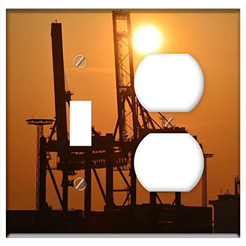 2-Gang, Toggle Outlet Combination Wall Plate Cover - Harbour Cranes Gantry Cranes Industry Port Sunset 2-Gang, Toggle Outlet Combination Wall Plate Cover - Harbour Cranes Gantry Cranes Industry Port Sunset