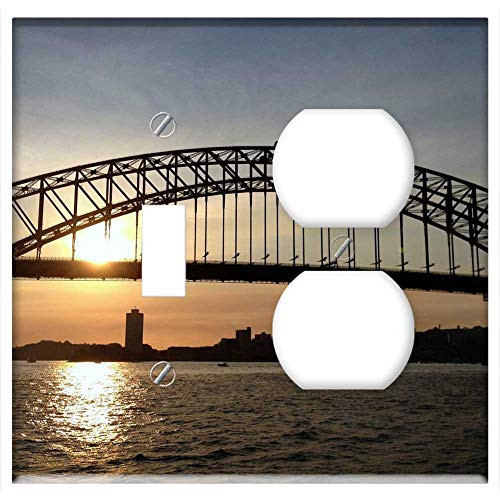2-Gang, Toggle Outlet Combination Wall Plate Cover - Bridge Sydney Harbour Architecture Landmark Sunset