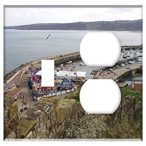 2-Gang, Toggle Outlet Combination Wall Plate Cover - Scarborough Harbour Sea Cliffs Harbor Yorkshire 2-Gang, Toggle Outlet Combination Wall Plate Cover - Scarborough Harbour Sea Cliffs Harbor Yorkshire