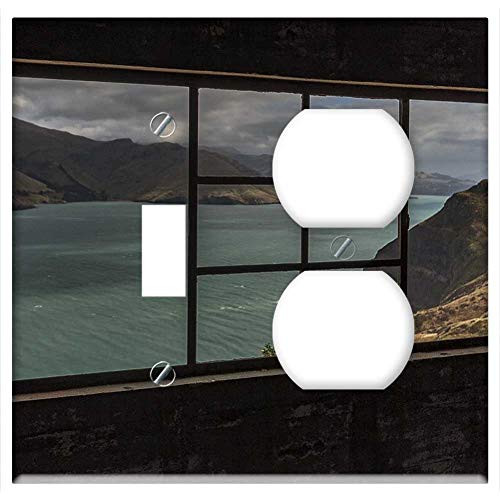 2-Gang, Toggle Outlet Combination Wall Plate Cover - Window Landscape Lyttleton Harbour