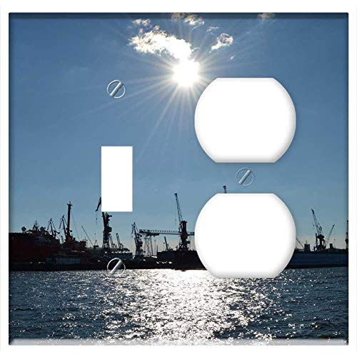 2-Gang, Toggle Outlet Combination Wall Plate Cover - LandungsbrUcken Elbe Harbour Cranes Cranes Port 2-Gang, Toggle Outlet Combination Wall Plate Cover - LandungsbrUcken Elbe Harbour Cranes Cranes Port