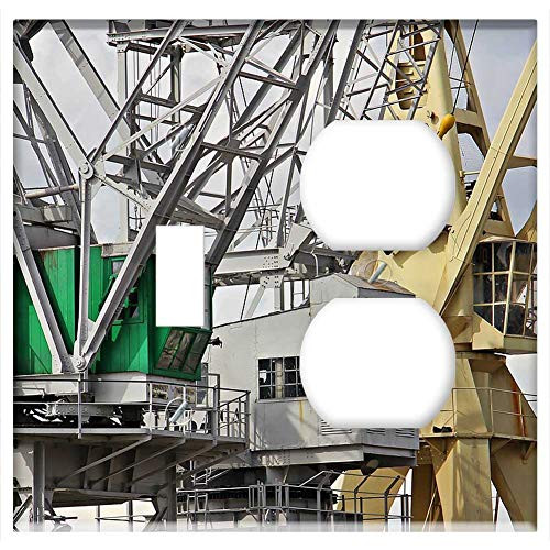 2-Gang, Toggle Outlet Combination Wall Plate Cover - Harbour Cranes Sky Clouds Industry Port Cranes 2-Gang, Toggle Outlet Combination Wall Plate Cover - Harbour Cranes Sky Clouds Industry Port Cranes