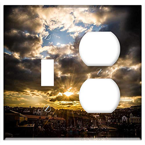 2-Gang, Toggle Outlet Combination Wall Plate Cover - Harbour Seascape Sunset Last Light Sky Harbor 2-Gang, Toggle Outlet Combination Wall Plate Cover - Harbour Seascape Sunset Last Light Sky Harbor