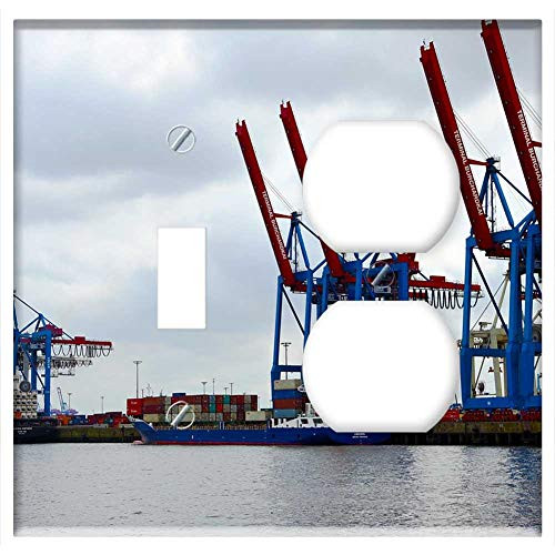 2-Gang, Toggle Outlet Combination Wall Plate Cover - Crane Cranes Port Hamburg Site Harbour Cranes 2-Gang, Toggle Outlet Combination Wall Plate Cover - Crane Cranes Port Hamburg Site Harbour Cranes