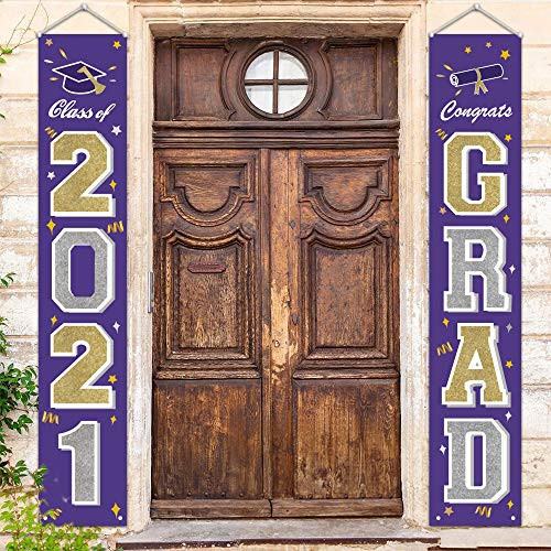 Graduation Decorations 2021 Purple Silver Gold - Class of 2021 Congrats Grad Yard Sign Banners - Hanging Flags Porch Decor for Kindergarten Senior High School College Graduates Graduation Decorations 2021 Purple Silver Gold - Class of 2021 Congrats Grad Yard Sign Banners - Hanging Flags Porch Decor for Kindergarten Senior High School College Graduates