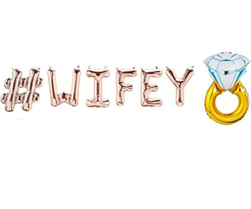 Rose&Wood # Wifey Foil Letter Balloons Hanging Banner with A Ring Foil Balloon for Bridal Shower Bachelorette Party, 16", Rose Gold Rose&Wood # Wifey Foil Letter Balloons Hanging Banner with A Ring Foil Balloon for Bridal Shower Bachelorette Party, 16", Rose Gold