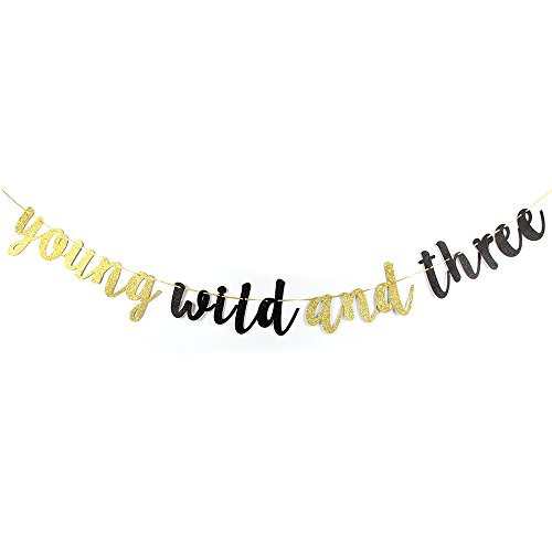Karoo Jan Young Wild and Three Banner -Gold Black Glitter Happy 3rd Birthday Party Decoration Bunting Photo Props?Baby Party Supplies Karoo Jan Young Wild and Three Banner -Gold Black Glitter Happy 3rd Birthday Party Decoration Bunting Photo Props?Baby Party Supplies