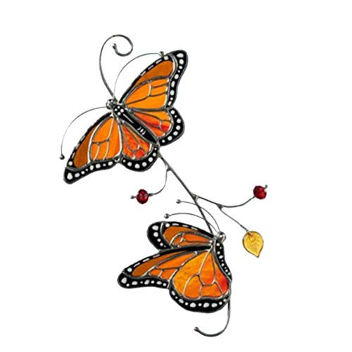 LOPADE Metal Monarch Butterfly Stained Glass Window Hangings Stained Monarch Butterfly Exquisite Metal Monarch Butterfly Window Decoration Crafts Hanging Ornaments fit