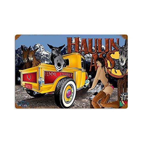 Maizeco Retro Haulin Ass 12 x 8 Inch Man Cave Pub Indoor Garage Bar Poster Shop Wall Decor Metal Tin Signs