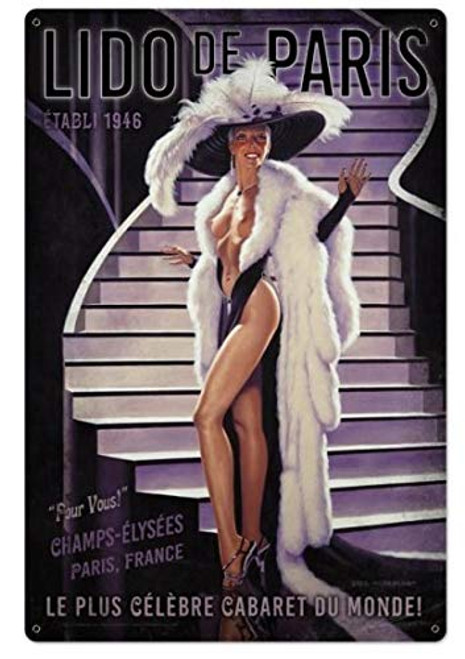 Maizeco Lido De Paris Pinup Girl Metal Tin Signs 8 x 12 Inch Plaque Poster for Coffee Pub Shop Home Beer Indoor Wall Decor Sign Personalized