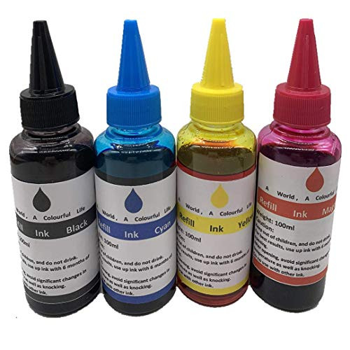 4 x 100ML Universal Refill Ink kit for Epson Canon HP Brother Lexmark DELL Kodak Inkjet Printer CISS Cartridge Printer Ink -4 Color-