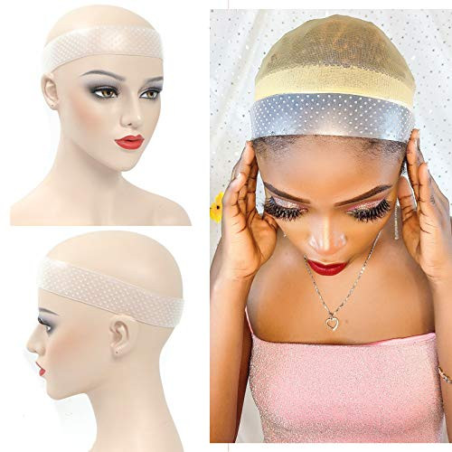 Transparent Silicone Wig Headband Sweatproof Seamless Wig Headband Unisex Soft Drop-shaped Hair Band without Gel or Glue Available Elastic Non Slips Wig Grip Band for Lace Front Wigs Yoga-M size-