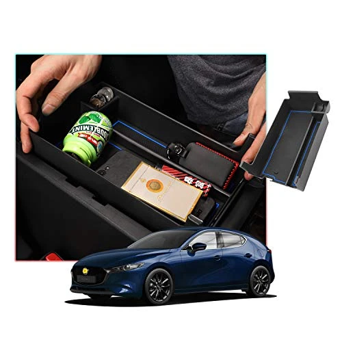 CDEFG Center Console Accessory Organizer Compatible with 2019 2020 Mazda3, ABS Material Armrest Box Insert Tray Glove Secondary Storage Box -Blue-