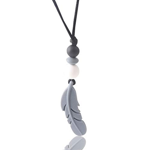 Biter teether Baby Teething Necklace Silicone Teether Nursing Pendants Feather Beads Necklaces Gray Biter teether Baby Teething Necklace Silicone Teether Nursing Pendants Feather Beads Necklaces Gray
