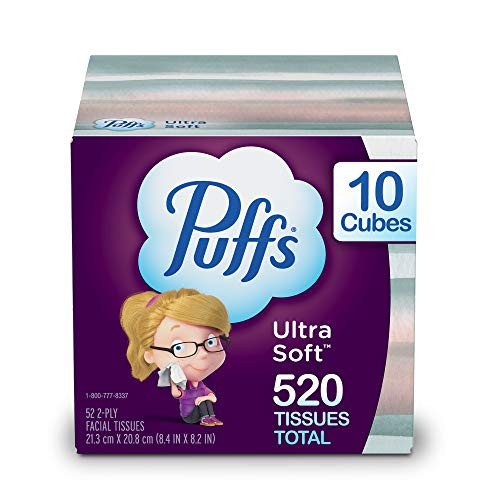Puffs Ultra Soft Non-Lotion Facial Tissues, 10 Cubes, 52 Tissues Per Box -520 Tissues Total-