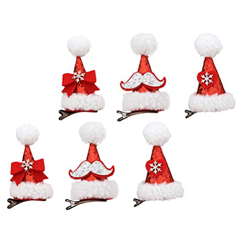 Minkissy 6pcs Christmas Hair Clips Sequin Santa Hats Hair Clips with Pompom Ball Christmas Hair Accessories for Xmas Party Gifts Red