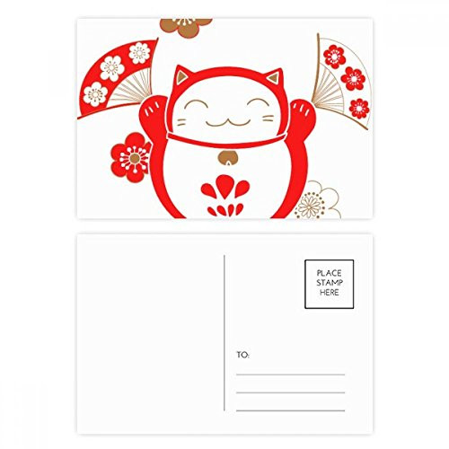 Lucky Fortune Cat Flower Fan Japan Postcard Set Birthday Mailing Thanks Greeting Card