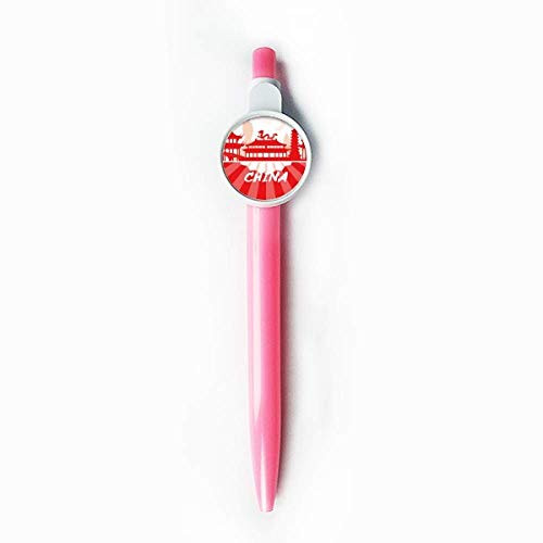 Red Outline Landmark China Fan Rollerball Tip Blue Retractable Pen Write Stationery