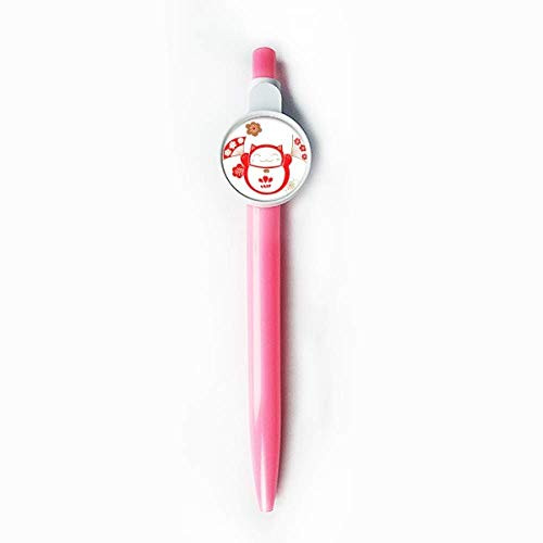 Lucky Fortune Cat Flower Fan Japan Rollerball Tip Blue Retractable Pen Write Stationery