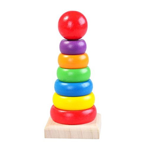 TOYMYTOY Rainbow Stacker Wooden Ring Stacking Educational Toy for Baby Toddler Boys Girls