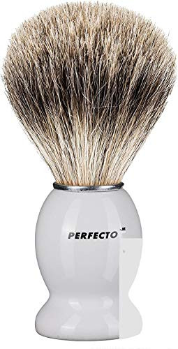 Perfecto 100 percent Pure Badger Shaving Brush-White Handle- Engineered for The Best Shave of Your Life. for, Safety Razor, Double Edge Razor, Straight Razor or Shaving Razor, Its The Best Badger Brush.
