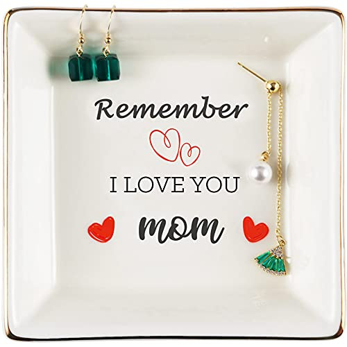 Best Gifts for Mom, Mom Gifts for Mothers Day from Daughters Son - Birthday Gifts Mom Gifts for Christmas Valentines Day, Jewelry Tray, Ceramic Ring Dish Holder, Trinket Dish, Remember I Love You Mom