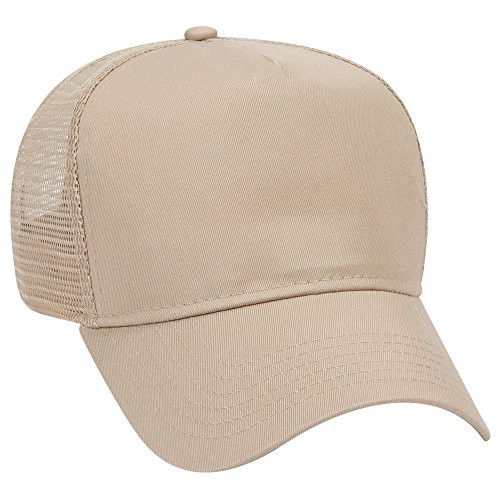 Otto Cotton Blend Twill 5 Panel Pro Style Mesh Back Trucker Hat - Khaki
