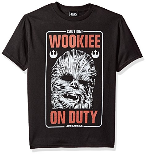 STAR WARS Boys' Big Wookiee On Duty Caution Graphic Tee, Black, YM
