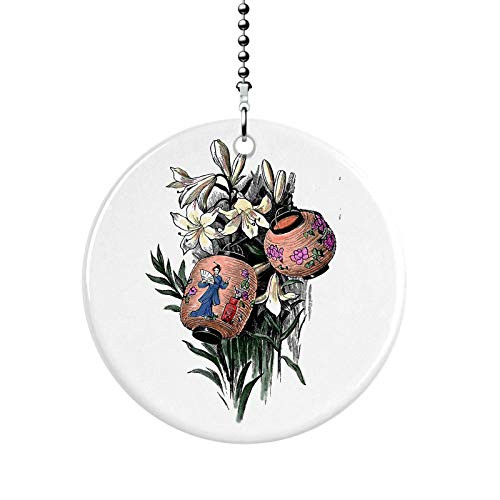 Asian Lanterns and Lilies Fan/Light Pull