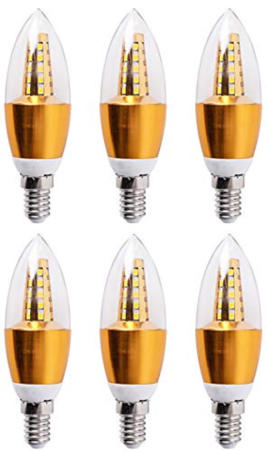 BesYouSel E14 LED Candelabra Base Bulbs 50 Watt Equivalent E14 LED Lights Bulbs 3000K Warm White 5W Decorative Candle Base for Ceiling Fan Dining Room Home Decor, Gold, Pack of 6