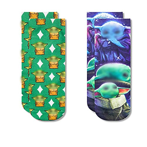 Star Wars Baby Yoda 2 Pack Crew Socks The Mandalorian Yoda Ankle Socks for Yoda Fans -S-Yoda-