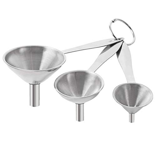 Set of 3 Kitchen Funnels Stainless Steel Funnels Small Strainer Funnel with Metal Long Handle Tools for Transferring Fluid,Liquid,Oil,Powder,Silver