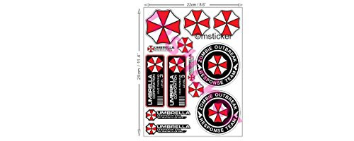 1 A4 sheet with 13x Umbrella Corporation Sticker Decal Car Truck Notebook Resident Evil Raccoon City Zombie The walking Dead