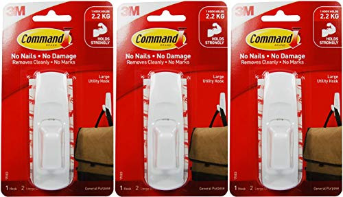 Command Large Utility Hook, White, 1-Hook, 2-Strips -17003ES-, 3 Pack Command Large Utility Hook, White, 1-Hook, 2-Strips -17003ES-, 3 Pack