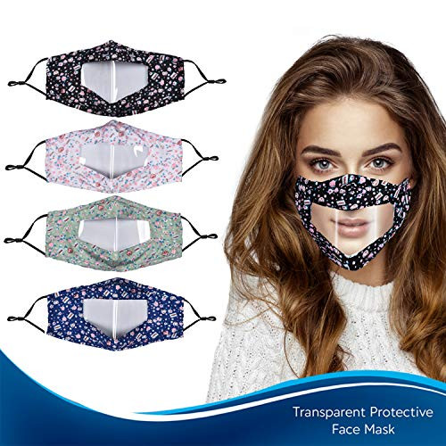 Clear Face Mask, Adjustable Breathable Reusable Washable for Adult, with Clear Mouth Window Visible Expression Lip Reading for The Deaf and Hard of Hearing