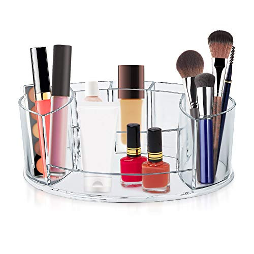 Jitnetiy Clear Makeup Organizer, Acrylic Cosmetic Display Case Makeup Display Tray Case With 7 Compartments For Bathroom Vanity Desk Countertop