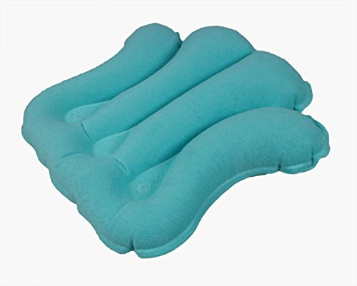 ObboMed HB-1200N Luxury Inflatable Terry Cloth Shell Spa Neck Support Bath Pillow with 4 Suction Cups for Bathtub, Hot tub, Jacuzzi, Whirlpool, Home Spa tub  Color - Tiffany Blue