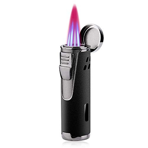 Torch Lighter Quad Jet Flame Butane Torch Lighters Refillable Fuel 4 Jet Lighter Butane Lighters with Punch-Butane NOT Included -Matte Black-