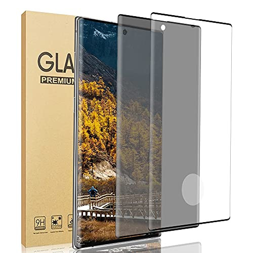 -2 Pack- Galaxy Note 10 Plus Screen Protector, Privacy/HD Tempered Glass Film -Full Coverage- -3D Curved- -9H Hardness- - Fingerprint Unlock- Compatible Samsung Galaxy Note 10 Plus -6.8"-