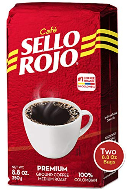 Cafe Sello Rojo Premium Colombian Coffee - Medium Roast Premium Ground Coffee Bricks - Cafe de Colombia - 8.8 Ounce -Pack of 2-