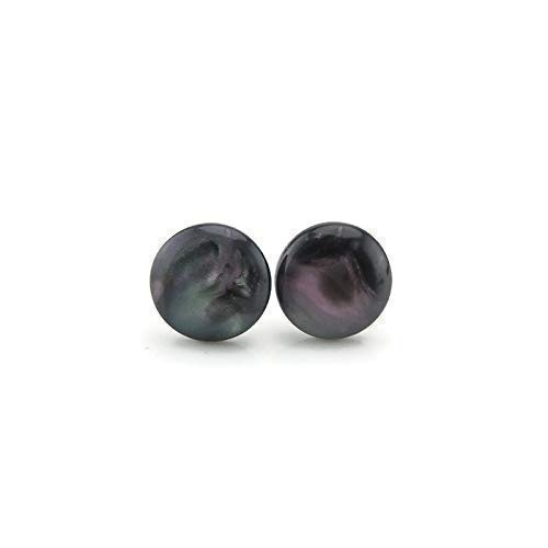 Opalescent Black Resin Cabochon Metal Free Plastic Post Stud Earrings, 10mm