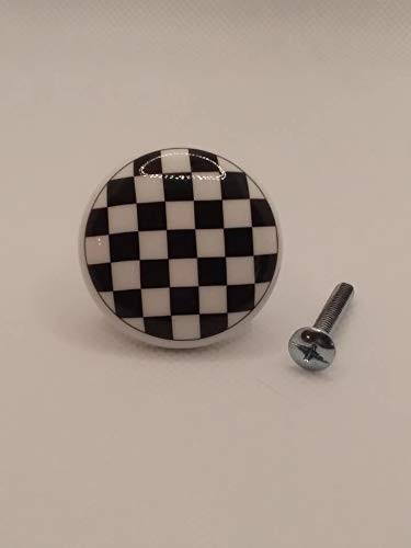 Black Checkerboard Checkered Checks Ceramic Dresser Drawer Pulls Cabinet Knobs
