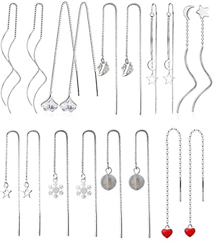 WAINIS 9 Pairs Chain Tassel Earrings for Women Lightweight Wave Threader Ball Dangle Drop Minimalist Chain Earrings Set